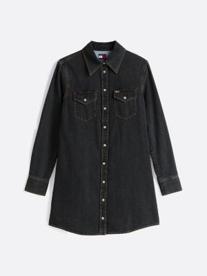 robe chemise western courte en denim noir pour femmes tommy jeans