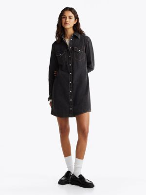 robe chemise western courte en denim black pour femmes tommy jeans