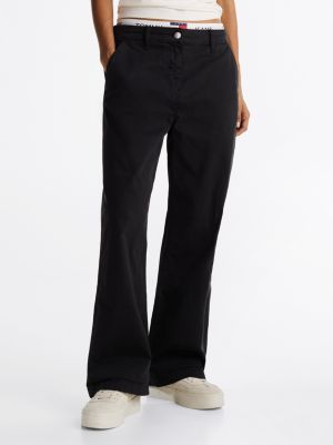 black mia mid rise relaxed straight trousers for women tommy jeans