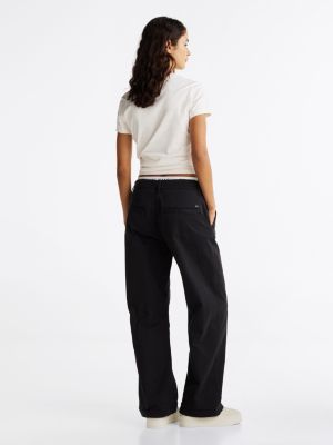 black mia mid rise relaxed straight trousers for women tommy jeans