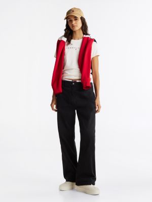 black mia mid rise relaxed straight trousers for women tommy jeans