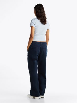 blue mia mid rise relaxed straight trousers for women tommy jeans