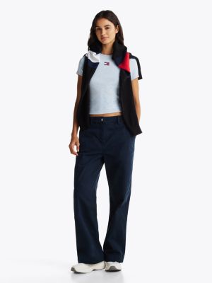 blue mia mid rise relaxed straight trousers for women tommy jeans