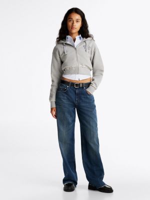 sweat zippé à logo au dos gris pour femmes tommy jeans