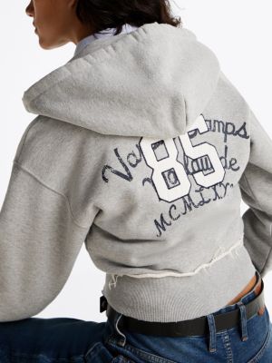 grau sweatshirt mit rücken-logo und reißverschluss für damen - tommy jeans