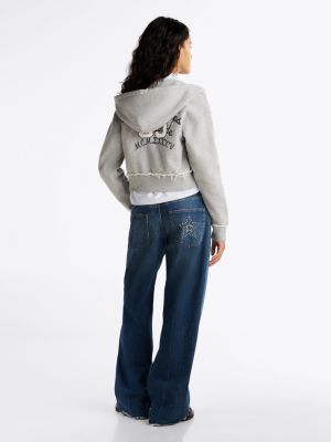 grau sweatshirt mit rücken-logo und reißverschluss für damen - tommy jeans