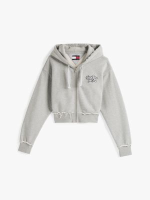 grau sweatshirt mit rücken-logo und reißverschluss für damen - tommy jeans