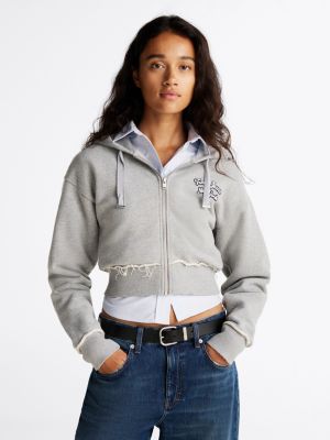 felpa crop con zip integrale e logo grey da donne tommy jeans