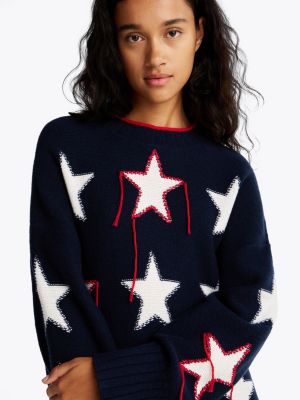 multi star knit distressed wool jumper for women tommy jeans