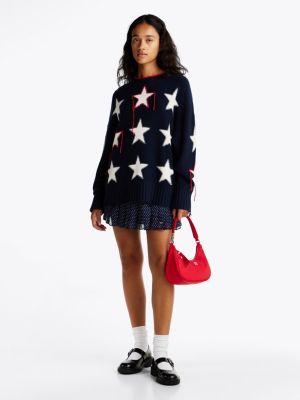 multi star knit distressed wool jumper for women tommy jeans