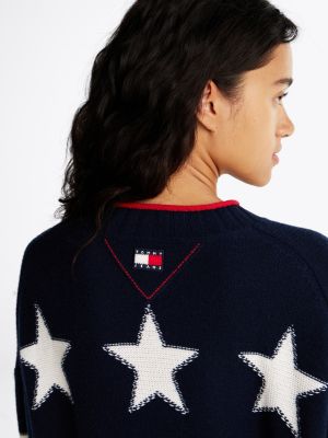 multi star knit distressed wool jumper for women tommy jeans