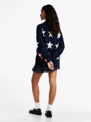 multi star knit distressed wool jumper for women tommy jeans