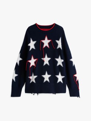 multi star knit distressed wool jumper for women tommy jeans