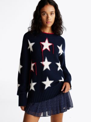 multi star knit distressed wool jumper for women tommy jeans