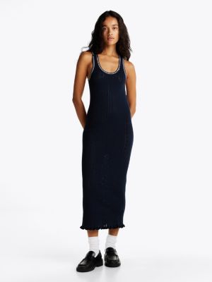 multi slim fit maxi-strickkleid mit pointelle für damen - tommy jeans