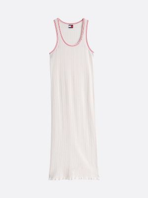 beige pointelle slim maxi knit dress for women tommy jeans