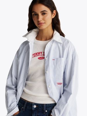 blau gestreifte oversized fit bluse für damen - tommy jeans