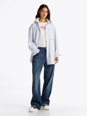 blau gestreifte oversized fit bluse für damen - tommy jeans