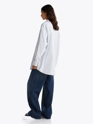 blau gestreifte oversized fit bluse für damen - tommy jeans