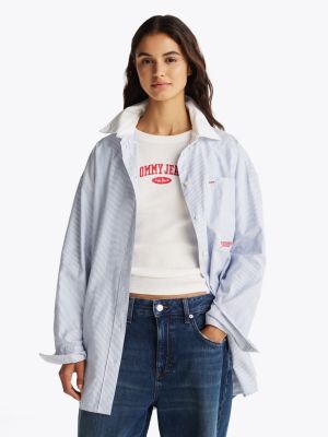 blue gestreifte oversized fit bluse für damen - tommy jeans