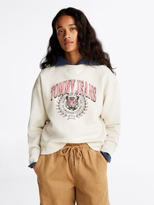 white boxy fit sweatshirt met logo voor dames - tommy jeans