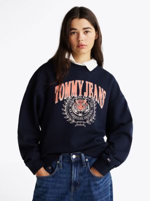 felpa squadrata con logo blue da donne tommy jeans