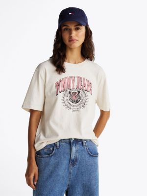 weiß relaxed fit t-shirt mit logo für damen - tommy jeans