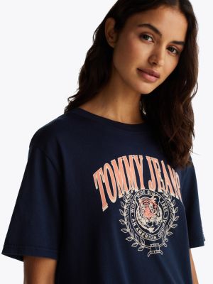 camiseta de corte amplio con logo azul de mujeres tommy jeans