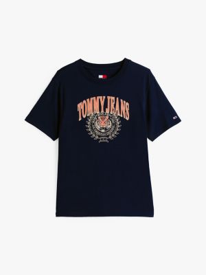 camiseta de corte amplio con logo azul de mujeres tommy jeans