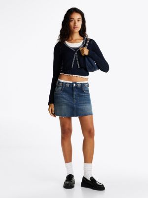 cárdigan de corte slim con motivo pointelle azul de mujeres tommy jeans