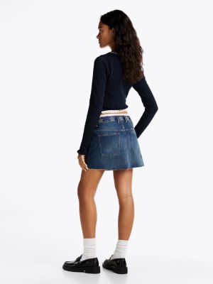cárdigan de corte slim con motivo pointelle azul de mujeres tommy jeans