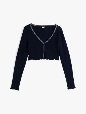 blue cropped slim pointelle cardigan for women tommy jeans