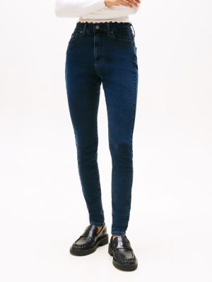 blau sylvia skinny jeans mit hohem bund für damen - tommy jeans