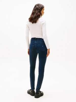 blau sylvia skinny jeans mit hohem bund für damen - tommy jeans