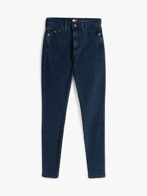 blau sylvia skinny jeans mit hohem bund für damen - tommy jeans