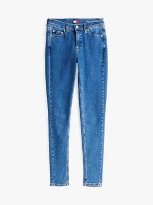 blau nora skinny jeans mit mittelhohem bund für damen - tommy jeans