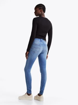 blau sylvia skinny jeans mit hohem bund für damen - tommy jeans