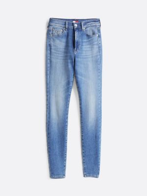 blau sylvia skinny jeans mit hohem bund für damen - tommy jeans