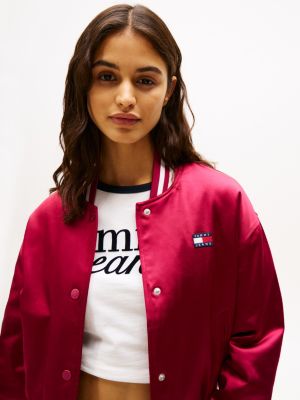 multi tommy badge satin-bomberjacke für damen - tommy jeans