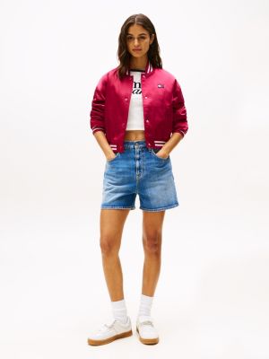 multi tommy badge satin bomber jacket for women tommy jeans