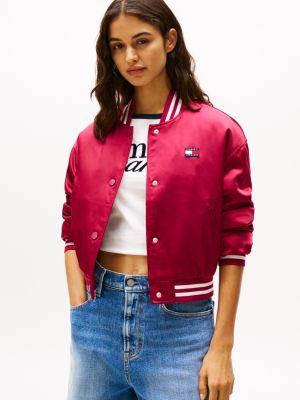 multi tommy badge satin bomber jacket for women tommy jeans