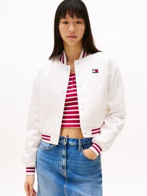 multi tommy badge satin bomber jacket for women tommy jeans