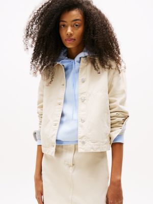 beige garment dyed denim jacket for women tommy jeans