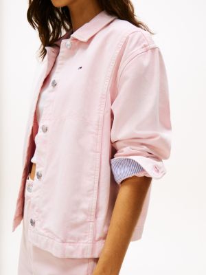 roze denim jack met garment dye voor dames - tommy jeans