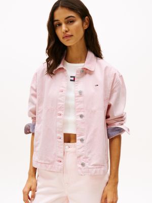 pink garment dyed denim jacket for women tommy jeans