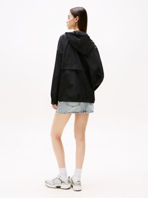 zwart oversized windjack met capuchon voor dames - tommy jeans