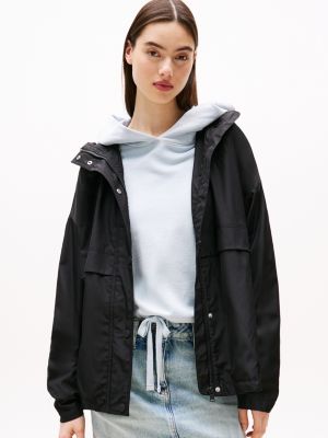 black oversized fit windjacke mit kapuze für damen - tommy jeans