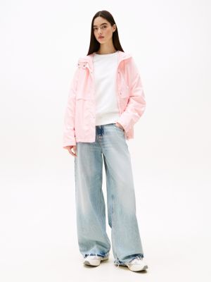 pink hooded oversized windbreaker for women tommy jeans