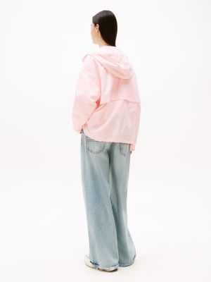 roze oversized windjack met capuchon voor dames - tommy jeans