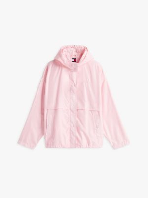 pink hooded oversized windbreaker for women tommy jeans